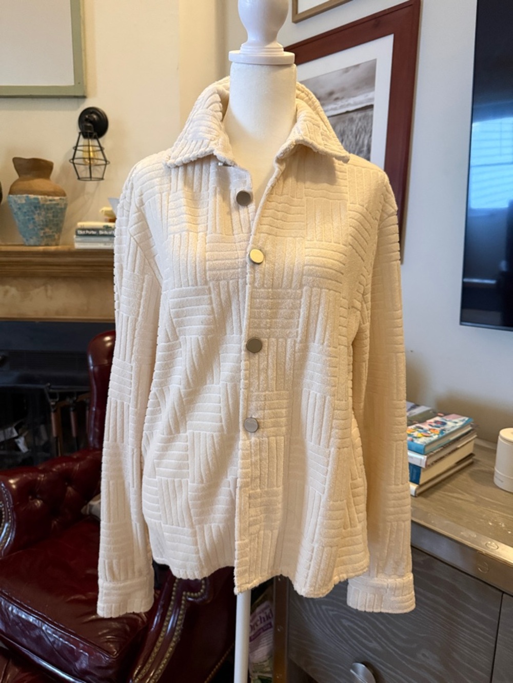 Bottega Veneta Cream Textured Button-Front Jacket